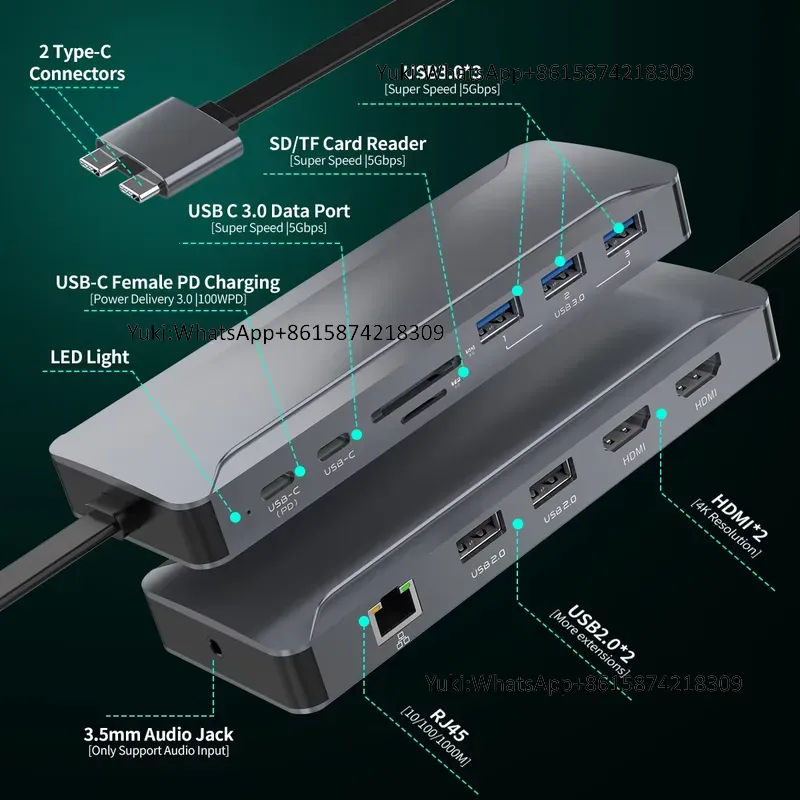 Usb C Docking Hub - Estación de Acoplamiento con Doble Pantalla,
