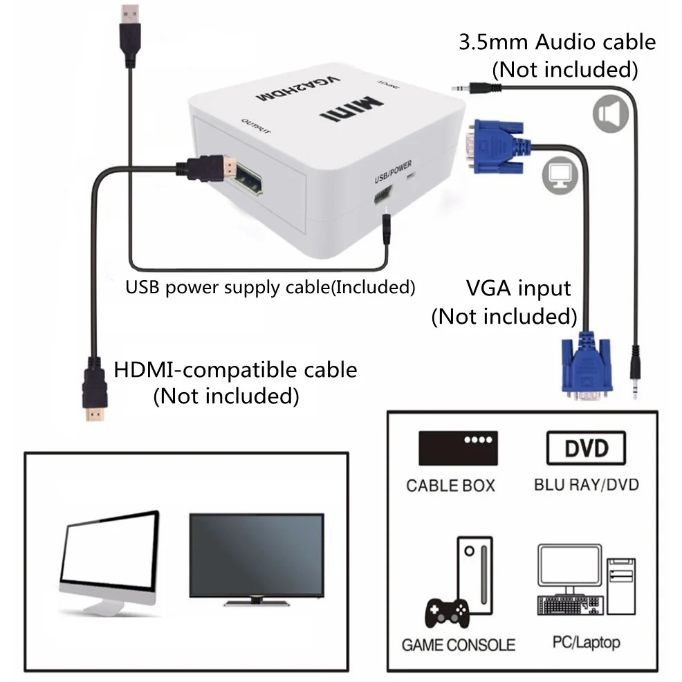 Adaptador convertidor VGA a HD - Hdmi Vga Adapter reseña y precio